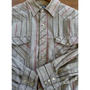 Vintage Falcon Bay Pearl Snap Large Western Shirt Gray Striped Cowboy Ranch